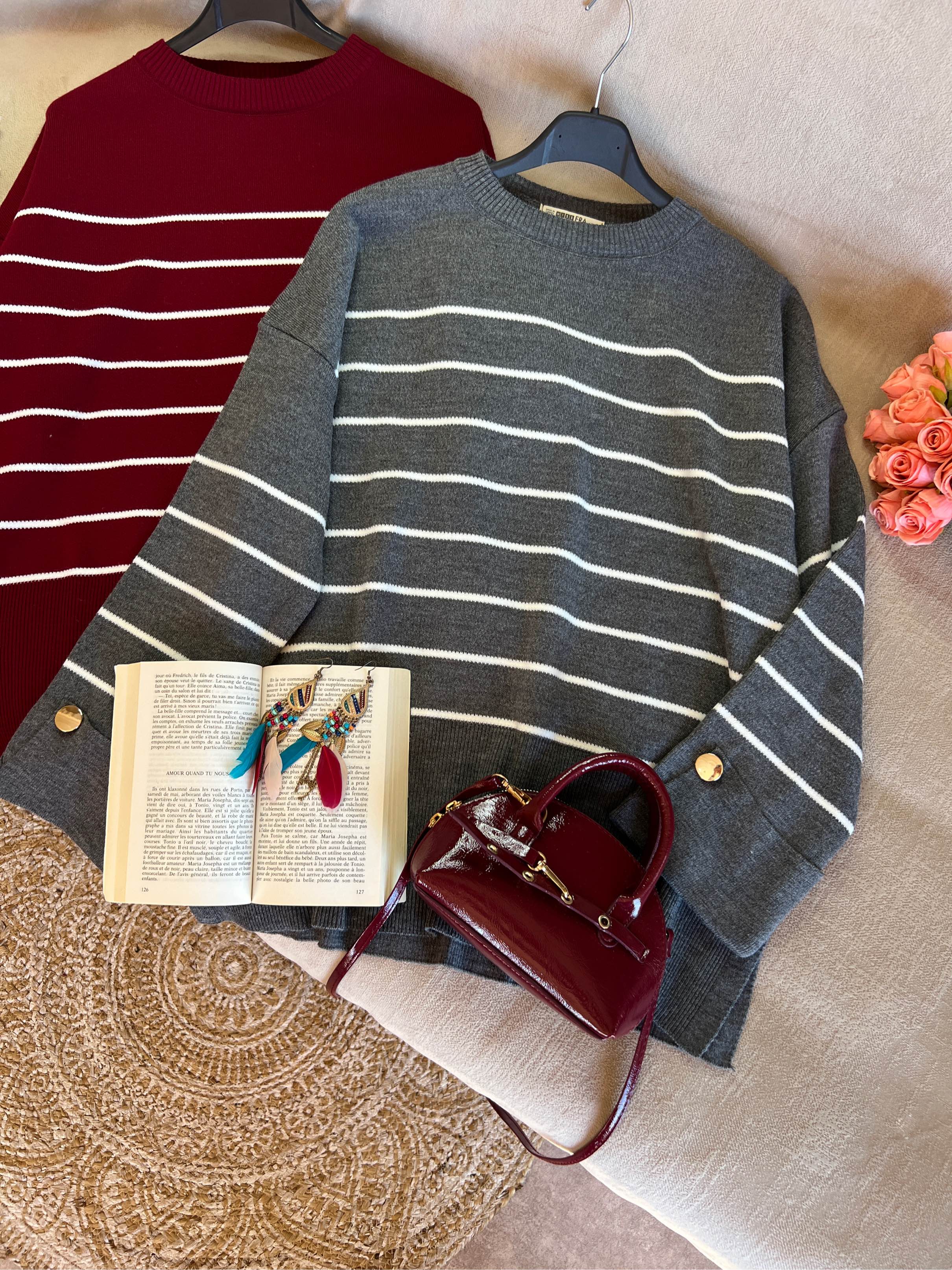 Pull long à rayures fines